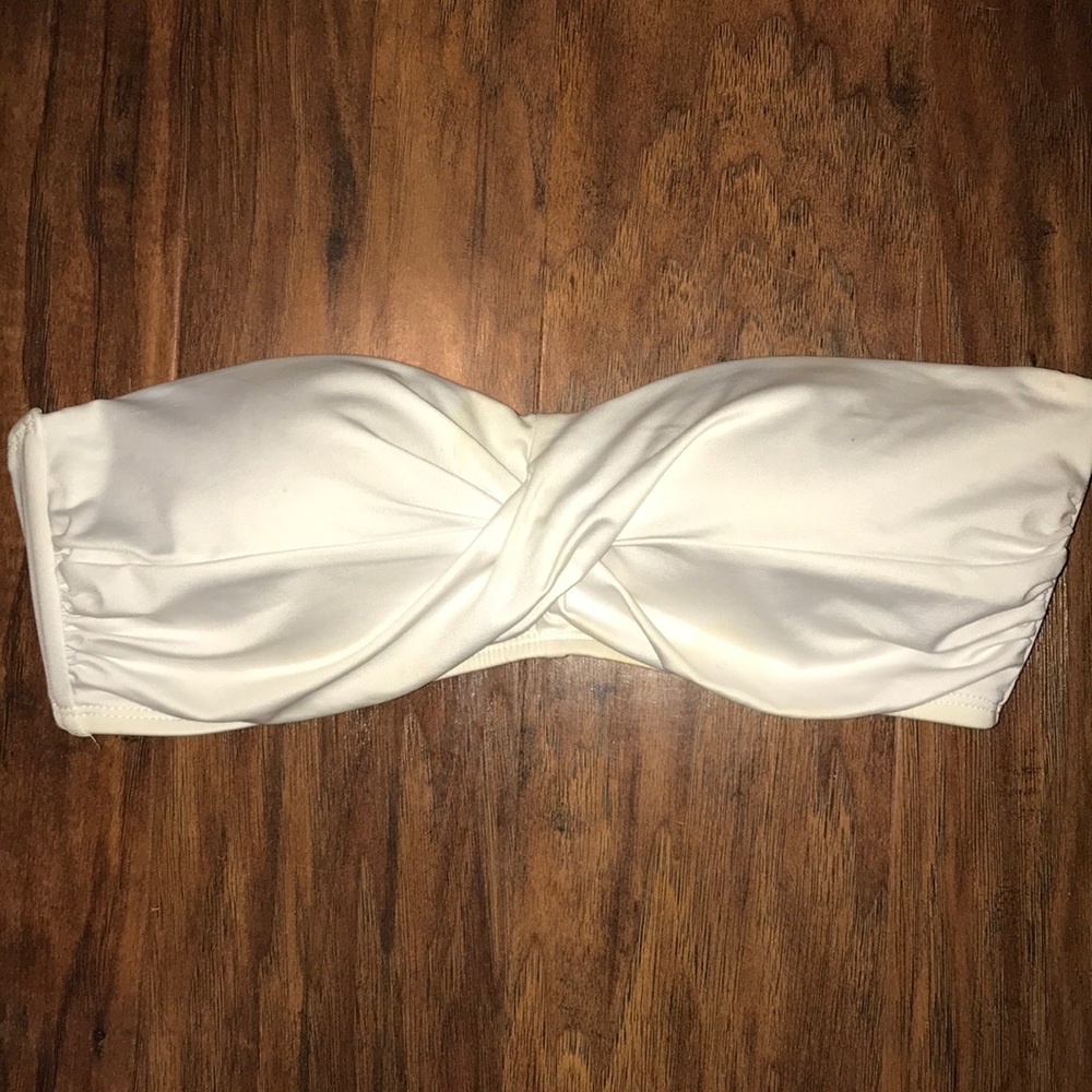 white bandeau swim top with removable strap